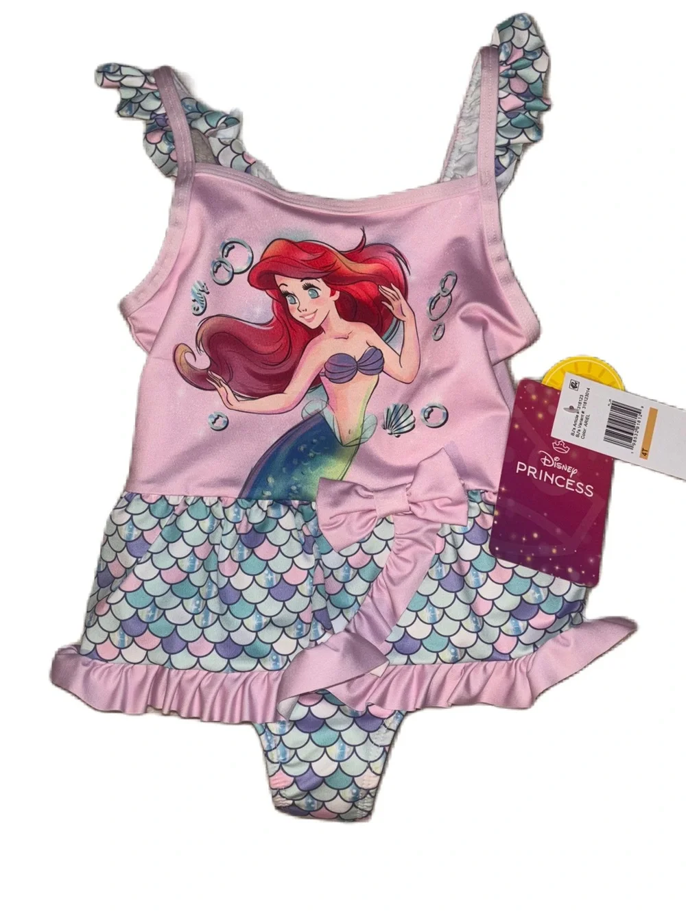 Girls Disney Princess Pink Little Mermaid Ariel One-Piece Swim Suit with UPF 50+